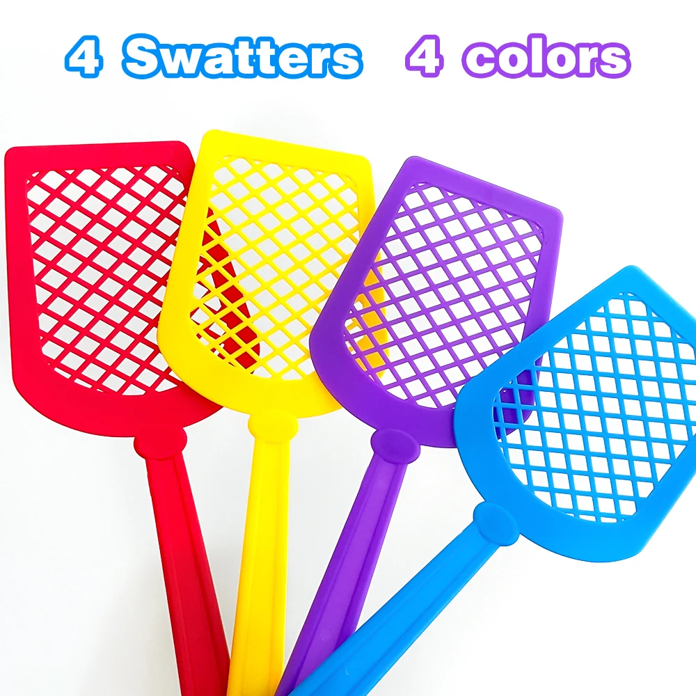 Plastic 4 Pcs Fly Swatter Set for Kids Preschool Classroom Speed Games Card Game Learning Enlightenment Anti-stress Toy 4 Colors