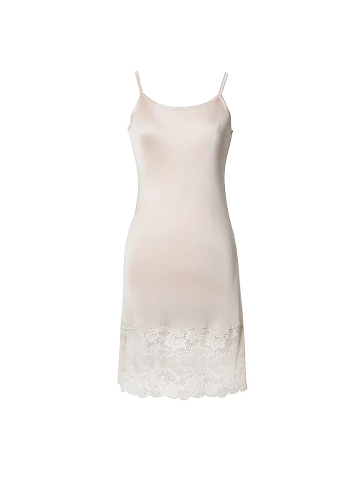 SuyaDream Women Full Slips Knitted Natural Silk and Lace Bottom Anti  emptied Slip Dress Nude Black White Summer Bottoming Wear - AliExpress  200574005