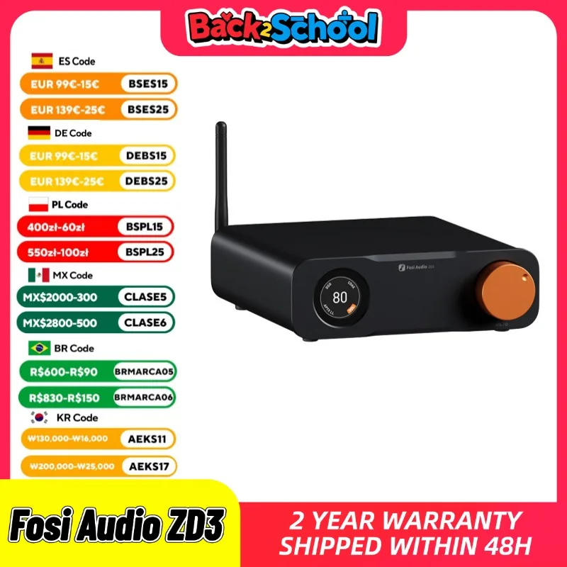 

Fosi Audio ZD3 Bluetooth USB Desktop DAC ARC Input, ES9039Q2M Fully Balanced Digital Decoder for Stereo Amplifier with Remote