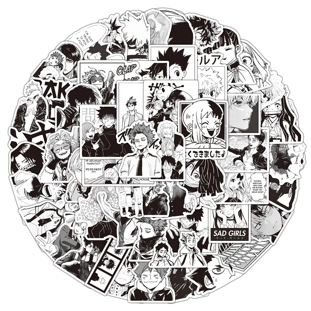 10/30/50/100 قطعة أسود أبيض مانغا أنيمي هجوم على تيتان Jujutsu Kaisen ملصقات الهاتف المحمول كول ملصق مضاد للمياه الاطفال اللعب