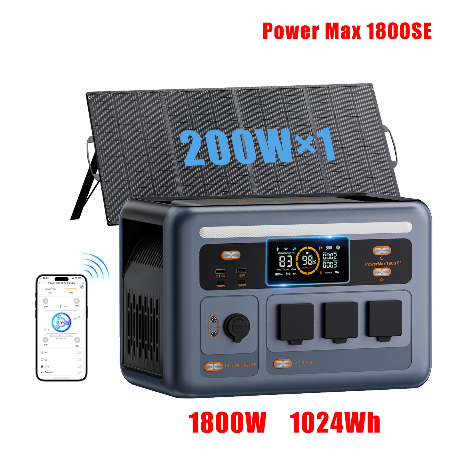 OSCAL Power Max 1800SE 1800W Tragbare Powerstation 1024Wh LiFePO4-Akku Solargenerator mit Solarpanel für Outdoor-Camping