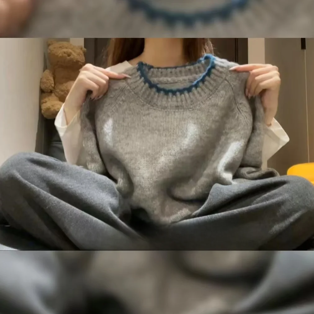 여성용 루즈 스웨터 레이지 스타일 고급스러운 느낌의 아메리칸 레트로 디자인 코트 탑 가을 겨울 2025 신상품