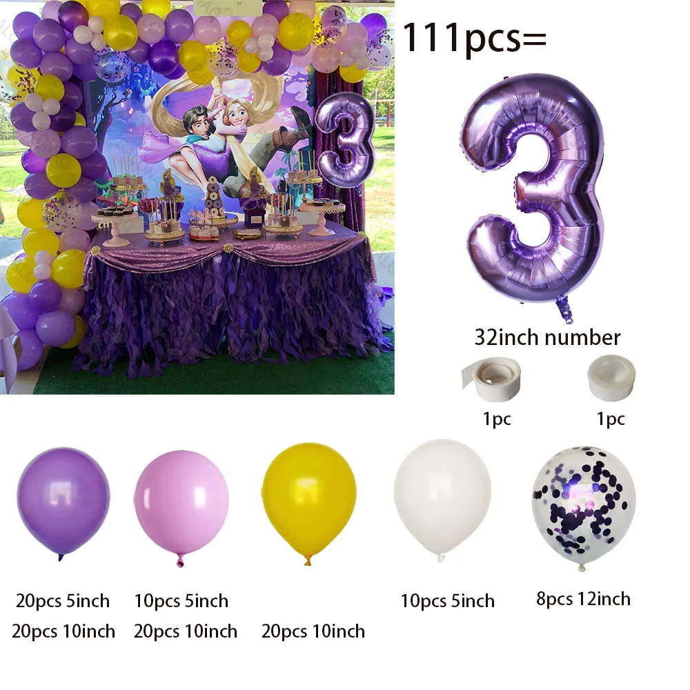 111pcs Disney Tangled Rapunzel Princess Balloon Girl Birthday Party Supplies Garland Kit Decor Baby Shower Foil Balloon Kids Toy