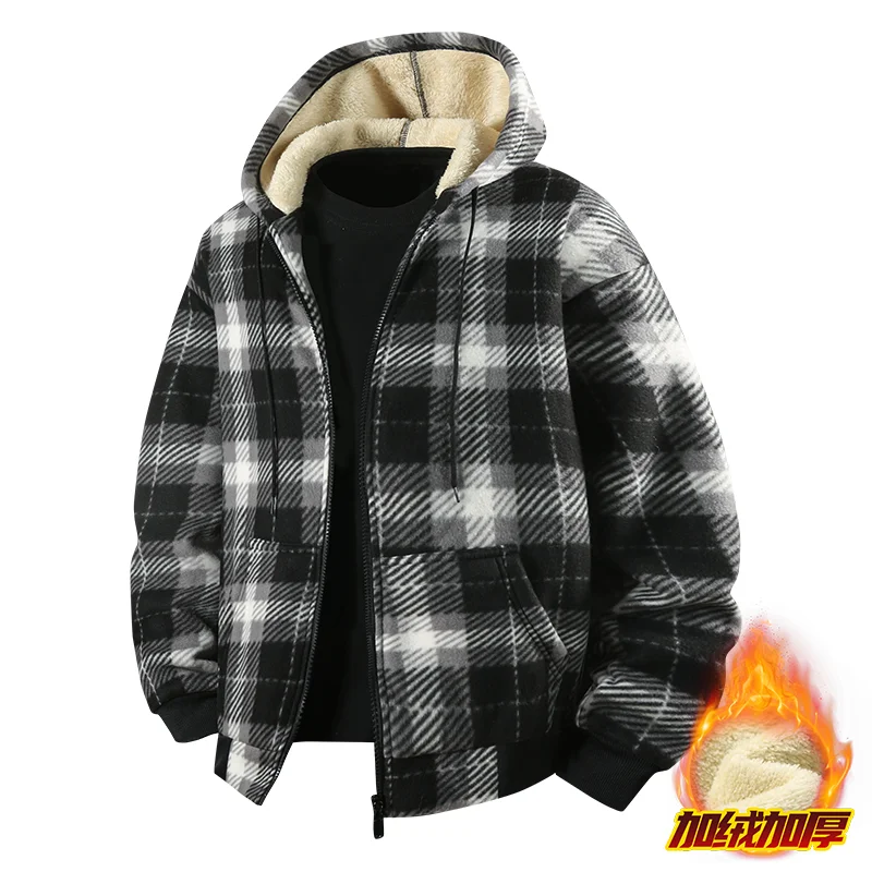All-match Fashion Casual Jacket Men's Plaid Contrasting Color Long-sleeved Hooded Jacket Top
