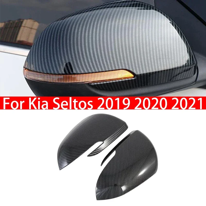 

For Kia Seltos 2019 2020 2021 ABS Carbon Fiber Chrome Silver Look Car Body Door Side Mirror Cover Trim Rear View Cap Sticker