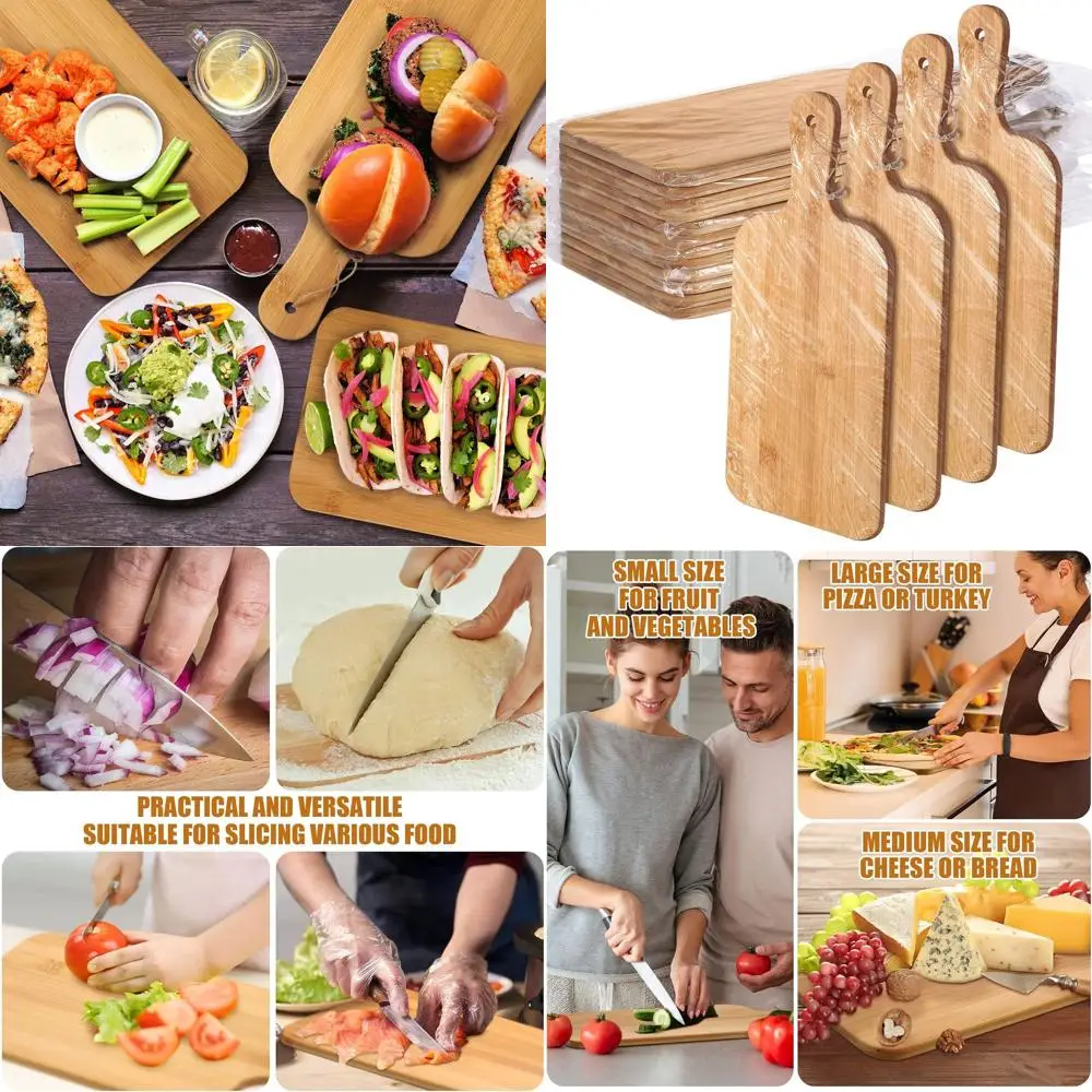 

Set of 12 Bamboo Cutting Boards with Handles, 15x7 Inch, Ideal for Kitchen Prep and Serving