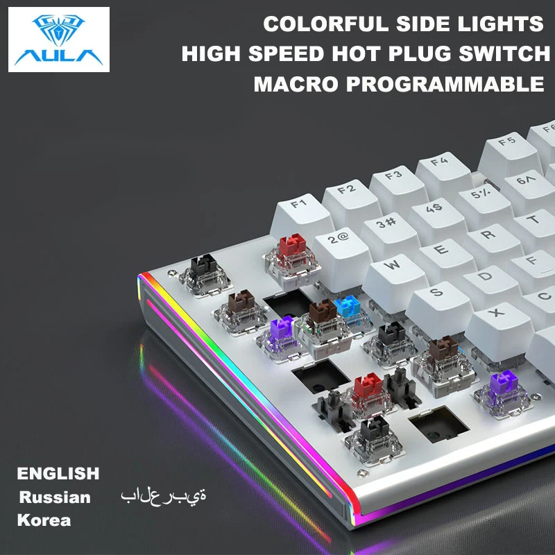 AULA Hot Swap Plug Swappable Custom Macro Programmable Colorful Side Light Mechanical Gaming Full Key Anti-ghosting Keyboard