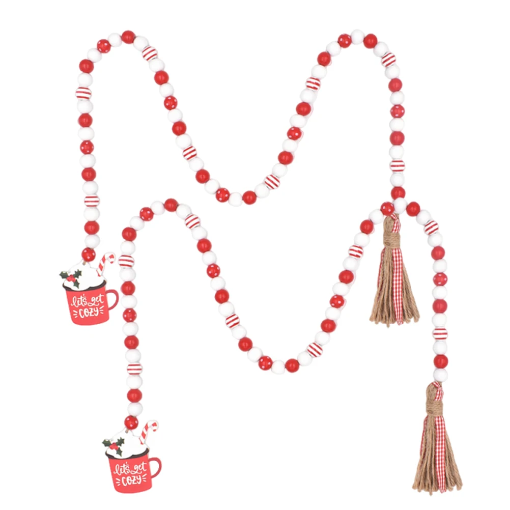 

2Pcs Colorful Wood Bead Garland Tassel Beaded String Rustic Hanging Beads Decoration Holiday Ornament Festive Home Decor