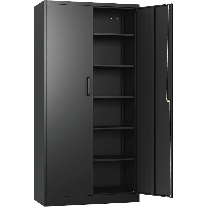 

Metal Storage Cabinet with 2 Doors and 6 Shelves Metal Cabinet with Lock,71" Lockable Garage Storage Cabinet