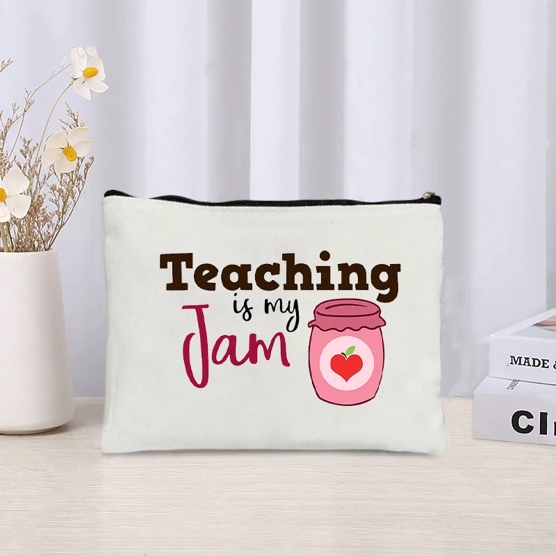 100 Day of School Teacher Printed Travel Zipper Canvas Storage Pouch Lipstick Perfume Cosmetic Bag Office Supplies Pencil Case