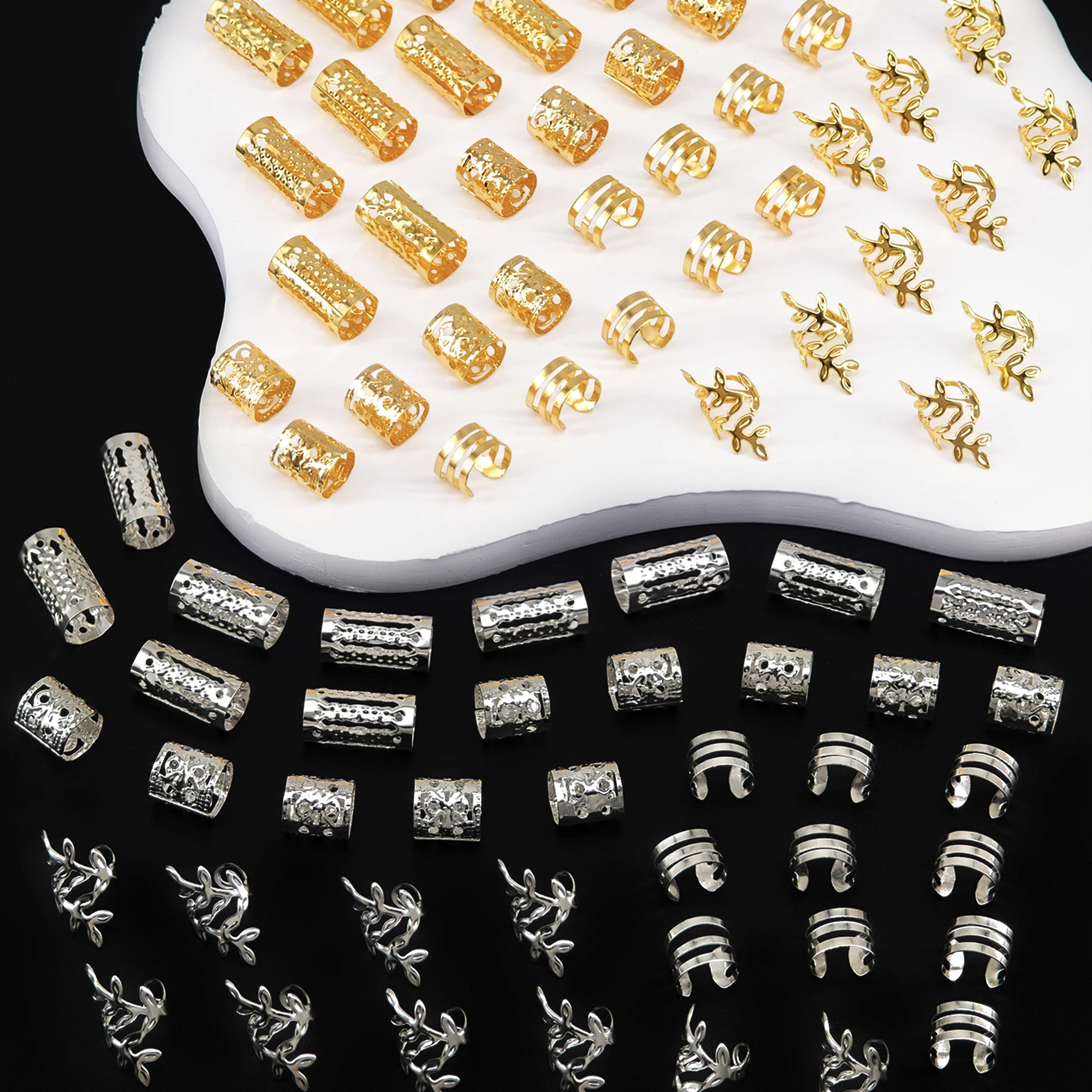 80pcs Golden and Sliver Vine Leaf Shaped Alloy Hair Braids Rings Dreadlock Women Girls summer Hair Accessories