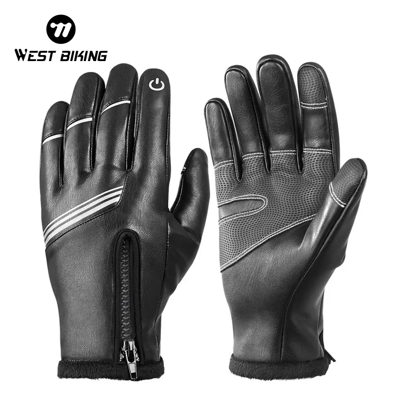 WEST BIKING Winter Cycling Gloves Thermal Bike Glove Outdoor Sport Thicken Waterproof ​Full Finger Warm Bicycle Ski Snow Gloves