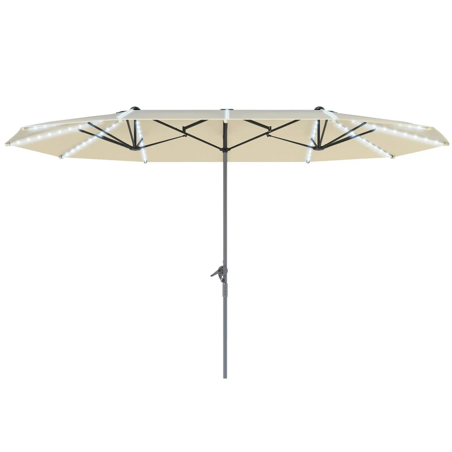 

Outsunny 15ft Double-Sided Outdoor Umbrella with Solar Lights, UPF50+ Extra Large Aluminum Patio Umbrella with Crank, Cream Whit