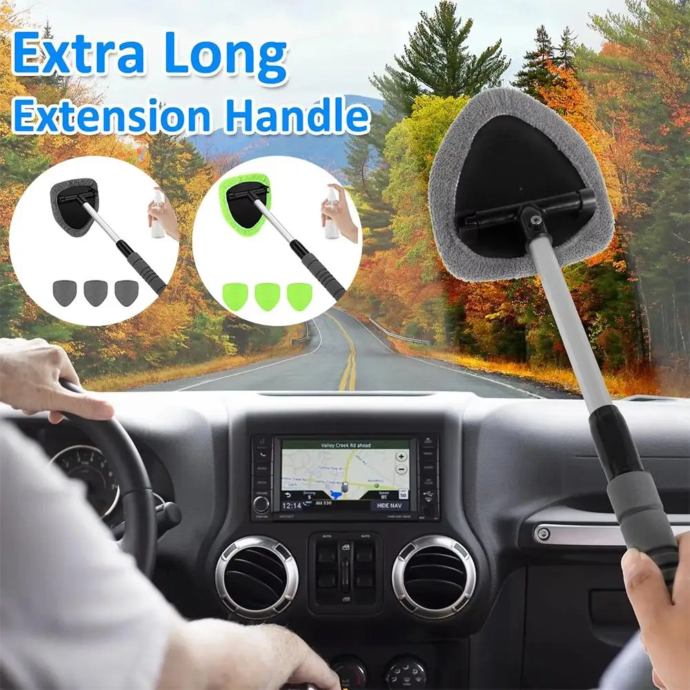 Car Window Cleaner Scraping Mist Eliminator Telescopic Car Window Windshield Cleaning Brush Set Microfiber Window Glass Cleaner