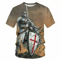 Knights Templar T-shirt Men's 3D Printing Cross Round Neck Short Sleeve T Shirts Harajuku Personality Cool Breathable Tee Top