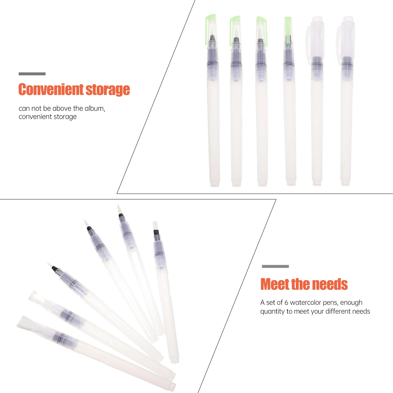 

6pcs Watercolor Brush Pens Set Large Capacity Water Storage For Kids Students Artists Painting Tools Portable Markers Soluble
