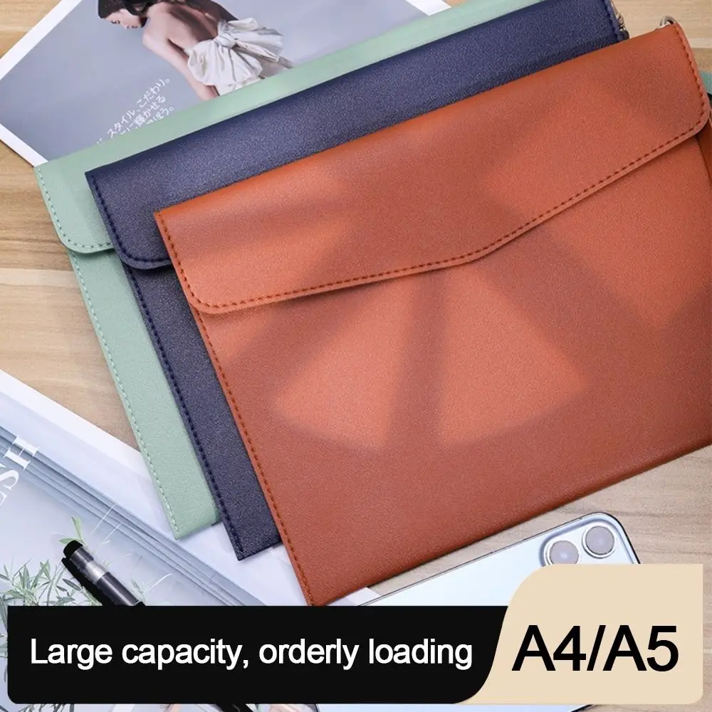 Leather Leather Document Pouch With Handle A4 A5 Leather File Folder Large Capacity File Organizer Pouch School Office