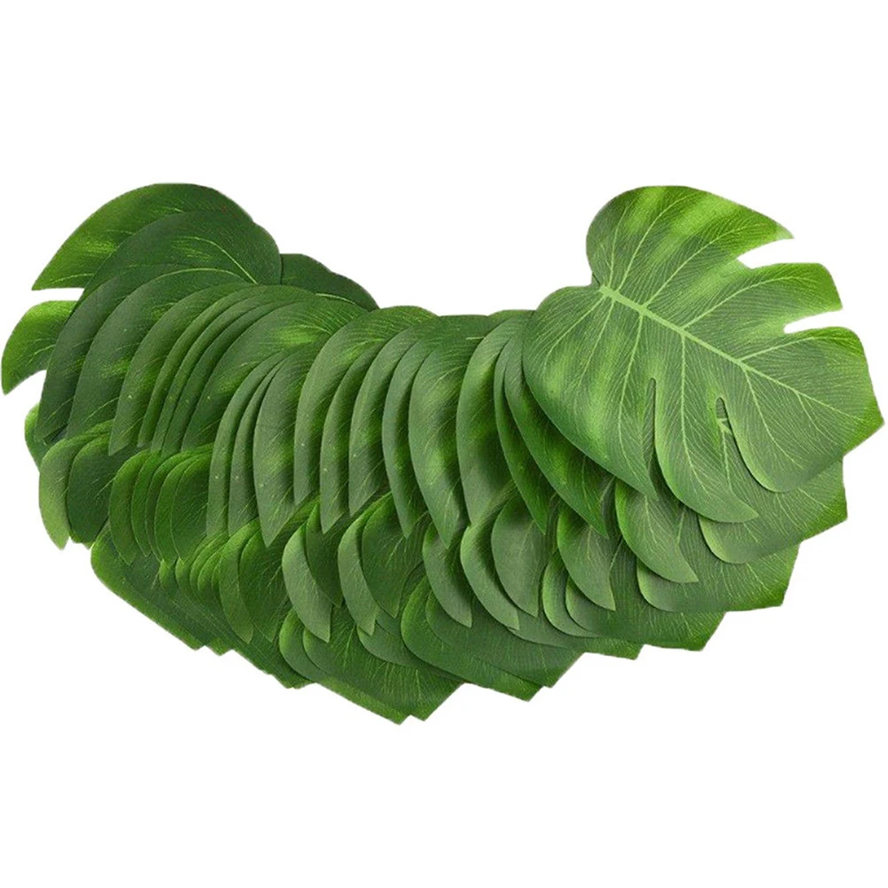 

36pcs Artificial Plants Fake Monstera Leaves Green 13 Inch Big Size Home Decoration Supplies For Living Room Bedroom Office Cafe