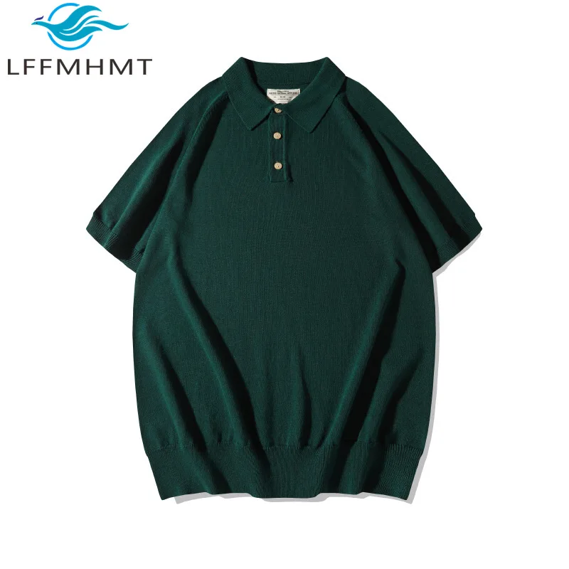 OK5301 Good Quality America Style Polo Shirt for Men Summer Fashion Solid Color Simple Basic Pullovers Business Casual Knit Tees