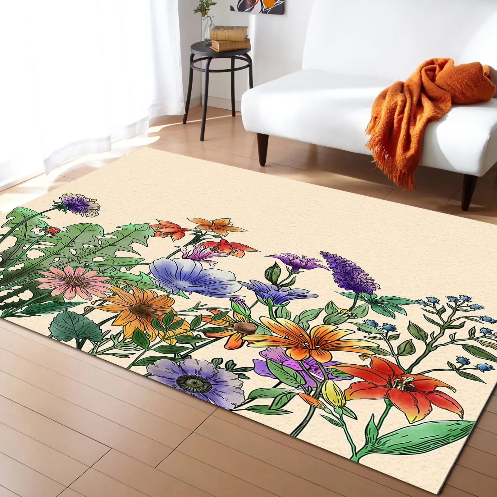 

Flower Morning Glory Lavender Plant Carpet Area Rug Children's Room Living Room Bedroom Large Rug Home Play Decoration Floor Mat