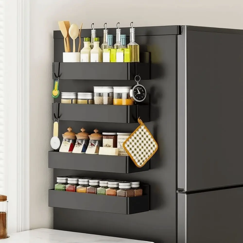 

2Pcs Plastic Magnetic Shelves Adjustable Space Saving 2 Layers Storage Rack Black/White Large Size Magnetic Storage Baskets