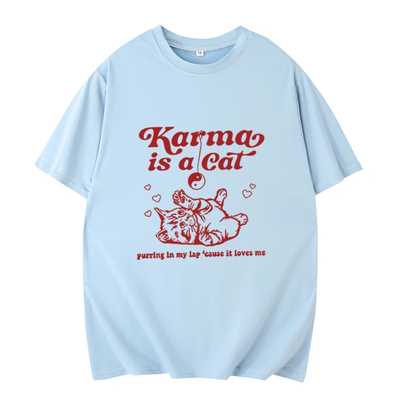 Karma Is a Cat 셔츠, 테일러 뮤직 셔츠, 주변 음악 투어 2023-2024 스위프트 O-넥 반팔 셔츠, 여름