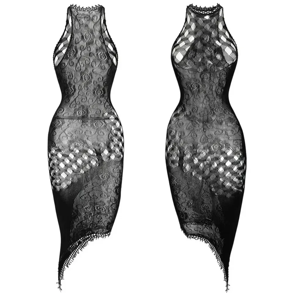 

1PC Sexy Women Fishnet See Through Cover Up Bodysuit Hollow Out Halter Beachwear Bodystocking Without Underwear Swimsuit