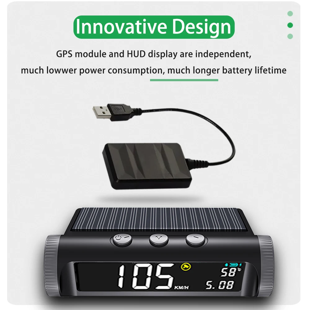 Vjoycar 2023 Inovative Wireless Solar-power GPS HUD Speedometer Digital Display KMH MPH Electronic Clock for Car Accessories