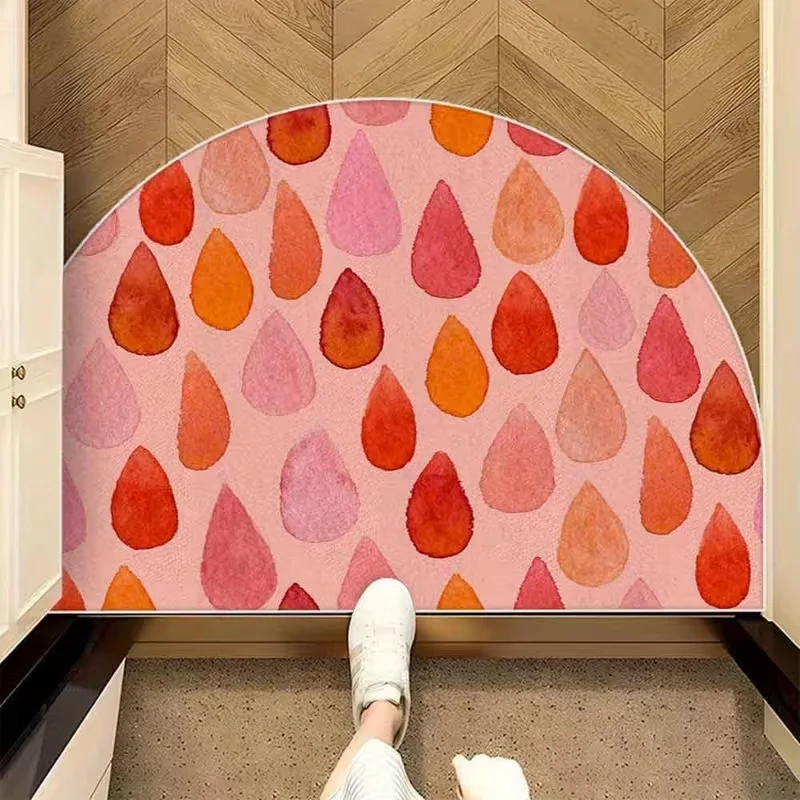 Watercolor Water Drop Pattern Half-Round Doormat Cute Artistic Raindrop Entrance Floor Mat Nature Design Carpet for Front Door
