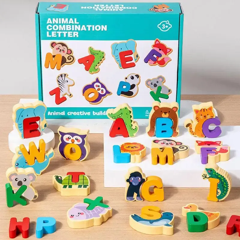 

TEMIKIDS Wooden Animal Educational Jigsaw Fine Motor Skills Learning Alphabet Puzzle For Kids 3 Years Kind