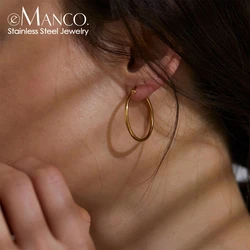 e-Manco 25MM Fashion Stainless Steel Earring for Women Minimalist Thin Hoop Earrings Women Trendy Ear Rings