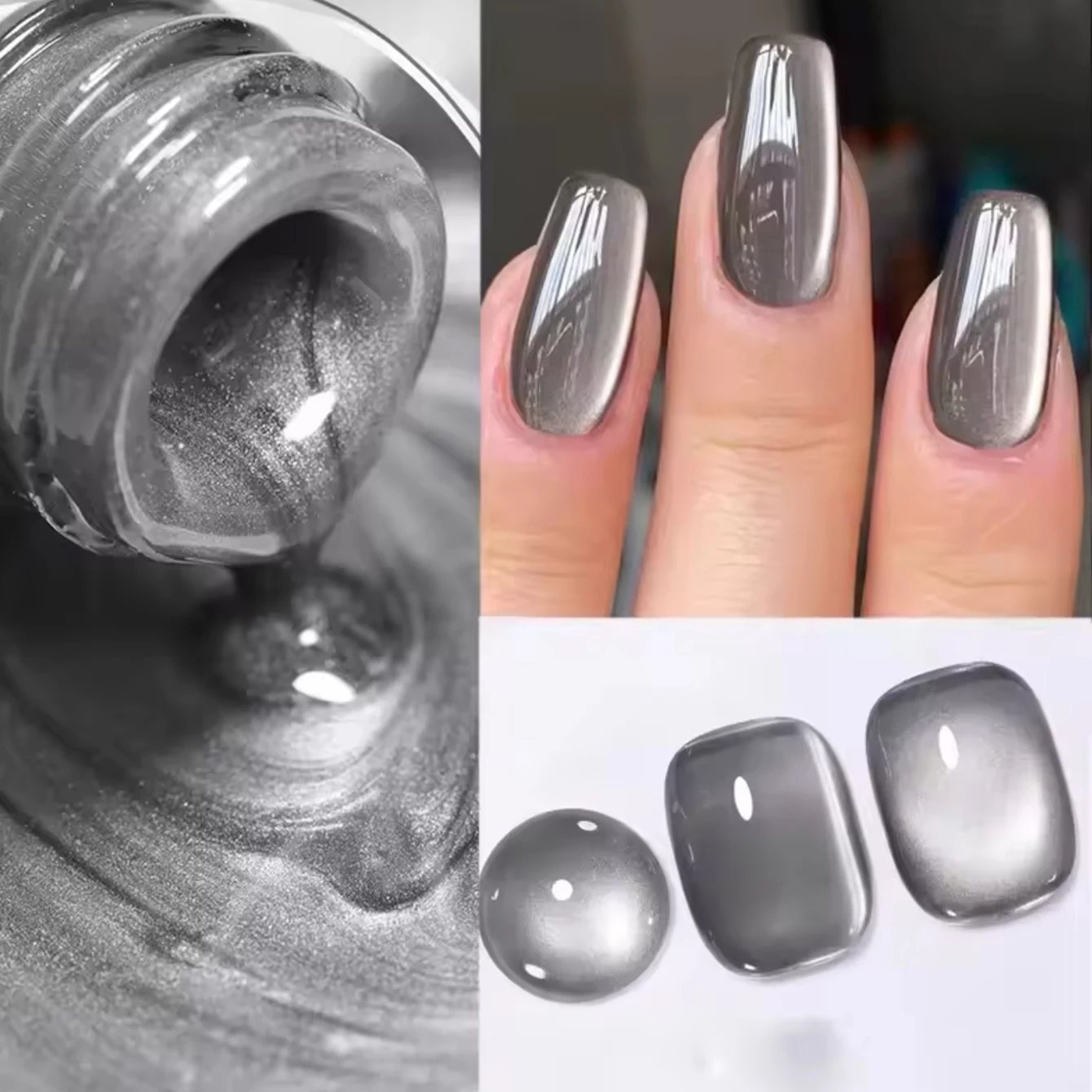 

12 мл 1-2 шт. Осенние ногти Серый Черный магнит Гель-лак для ногтей «кошачий глаз» Черные ногти Серые стеклянные бусины Шелковый клей для ногтей «кошачий глаз»