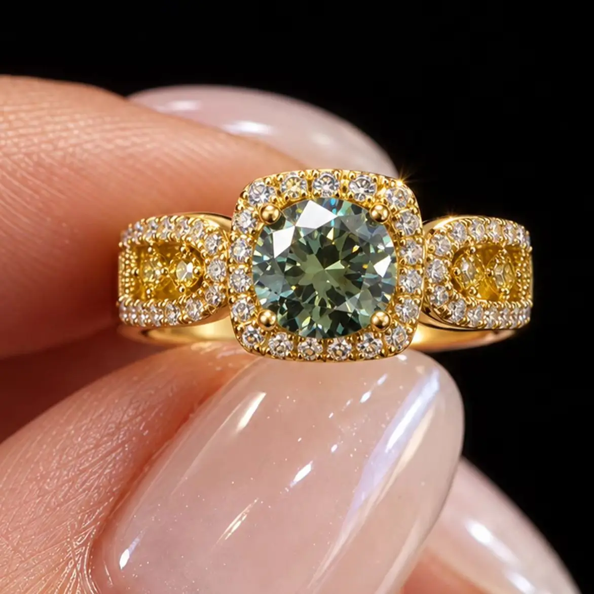 A sophisticated 925 silver wedding ring for men and women, featuring a 1-carat green radiant-cut moissanite.