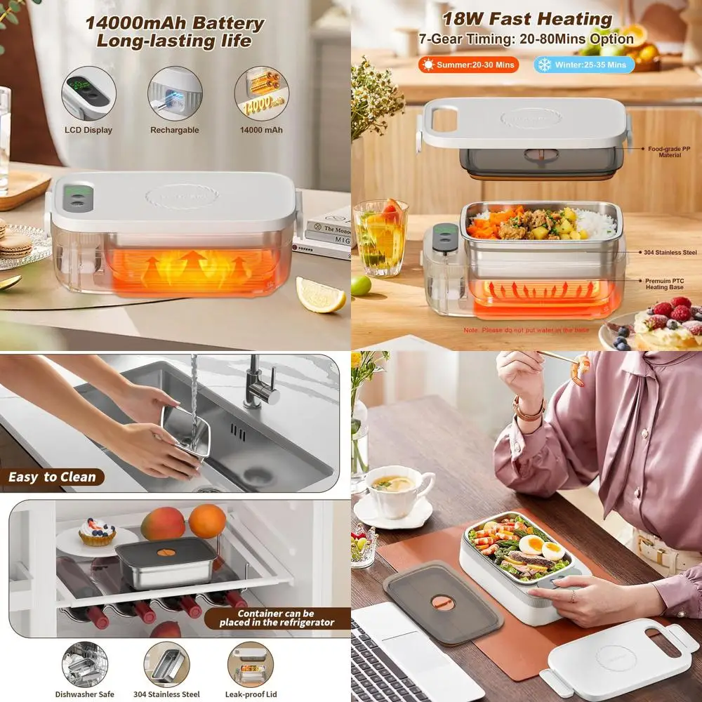 

Portable 1L Stainless Steel Lunch Warmer, 18W Power, 7-Timer for Men, Ideal for Office, Picnics, Cars, and Work