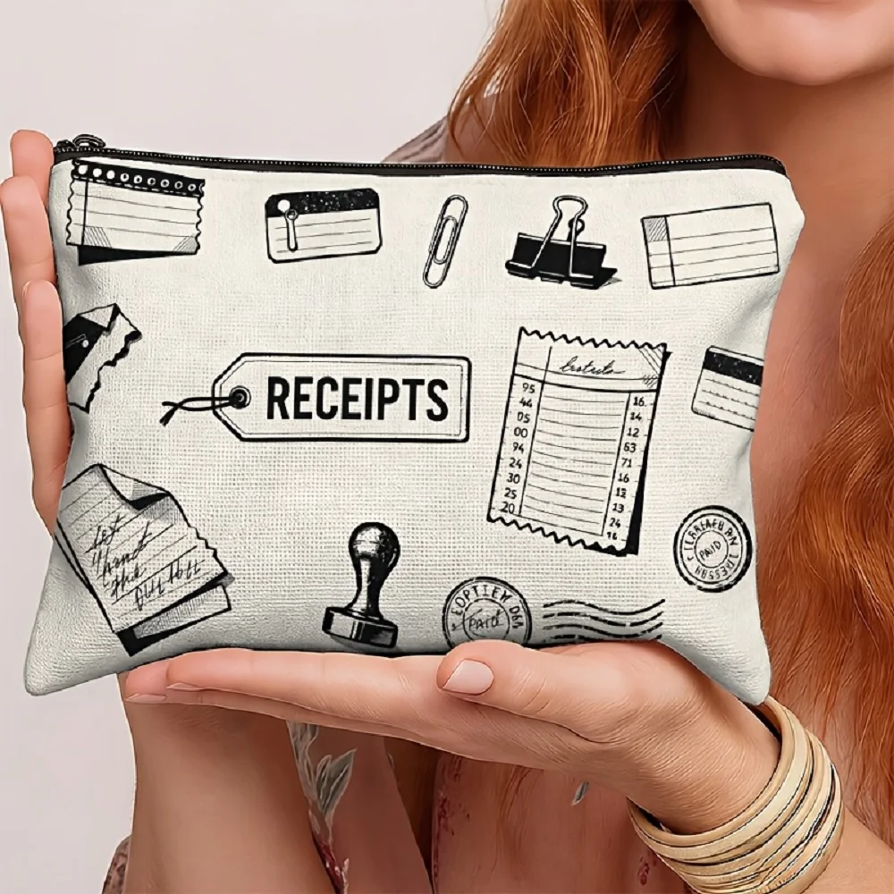 1 Piece Invoice Holder Black and White Cosmetic Bag - Multifunctional Zipper Pouch for Women, Perfect Travel Zipper Storage Bag, Fun Birthday Gift