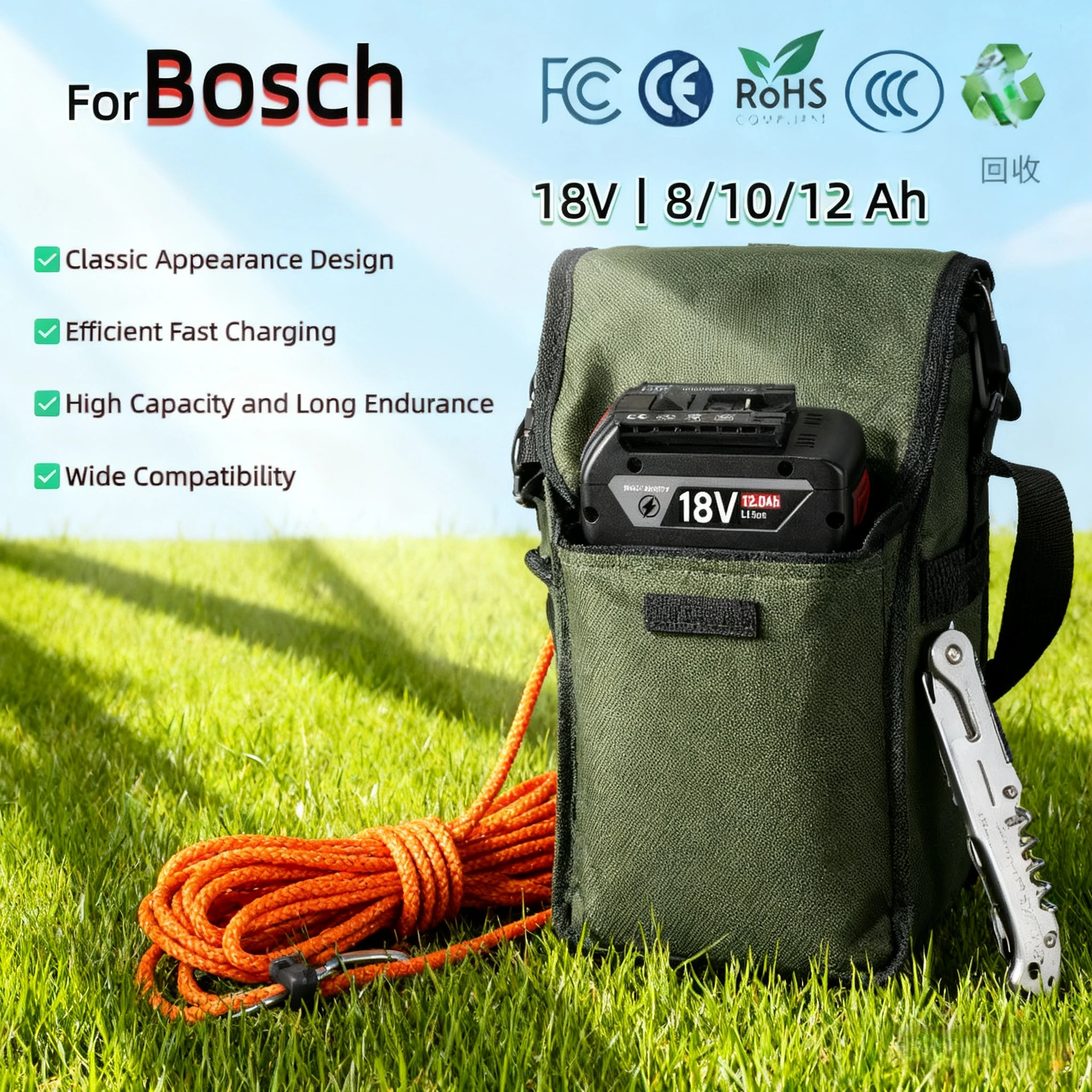 

Original for Bosch 18V 8.0Ah/10.0Ah/12.0Ah batteries Draadloze professional system tool GWS180 GDR215 GDS400 DSR185 BAT618