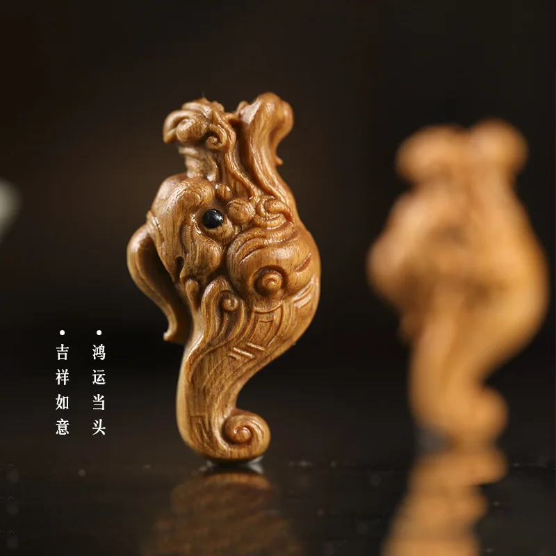 Dragon miniature Ornaments A Set Sandalwood Miniature Wood Carved Dragon Head Decoration DIY Pendant Accessories About42*21*17mm