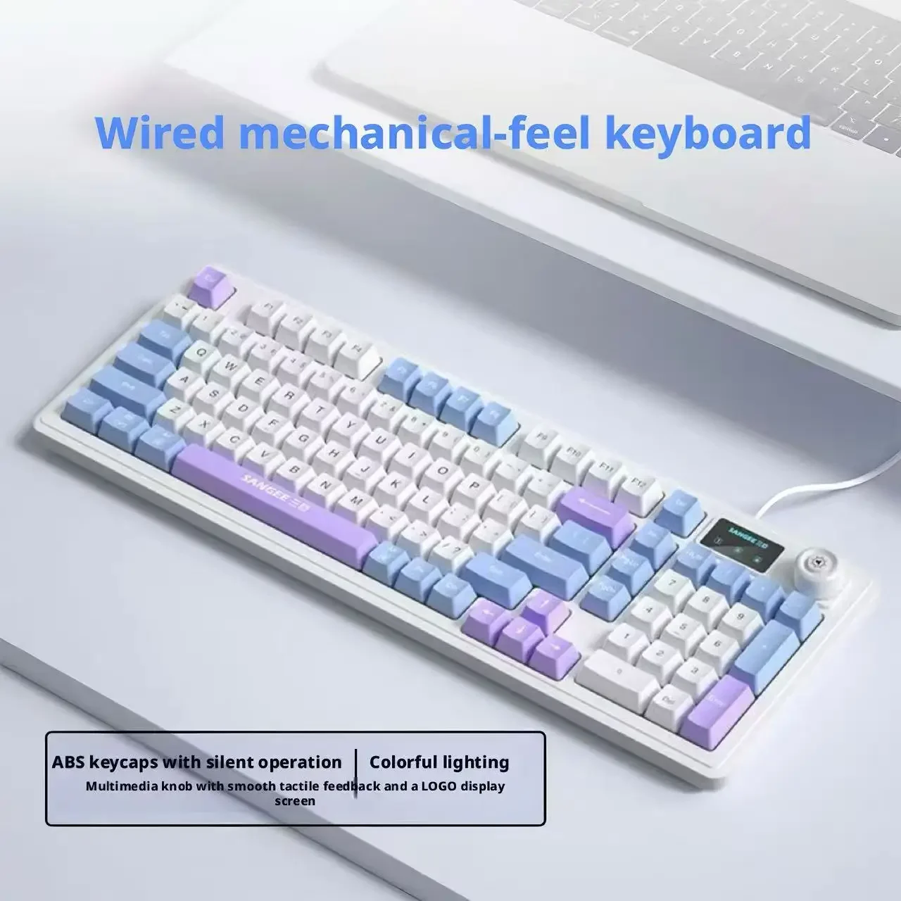 Wired Mechanical Feel Keyboard RGB Colorful Lighting Silent Keycaps with Multimedia Knob & Display Screen for Gaming Office