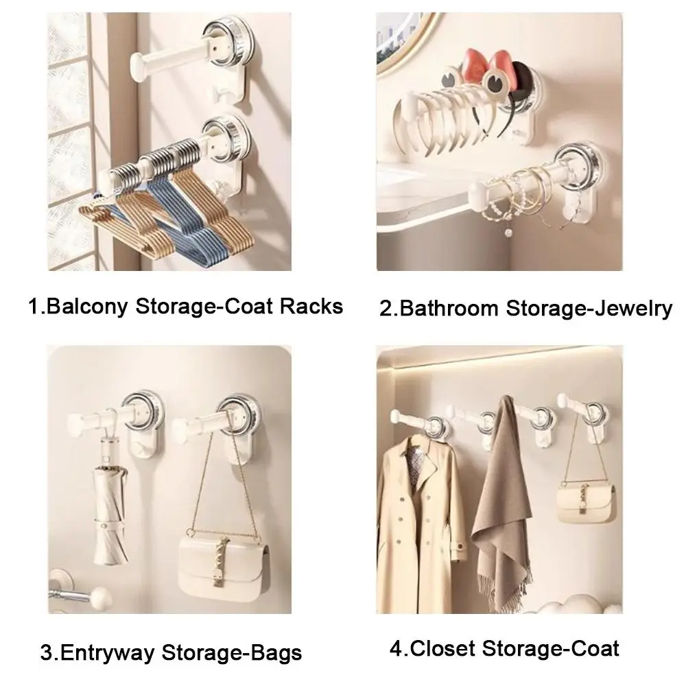 Punch-free Suction Cup Clothes Hanger Wall Mounted Foldable Clothes Drying Rack Plastic Expandable Balcony Hanging Rack