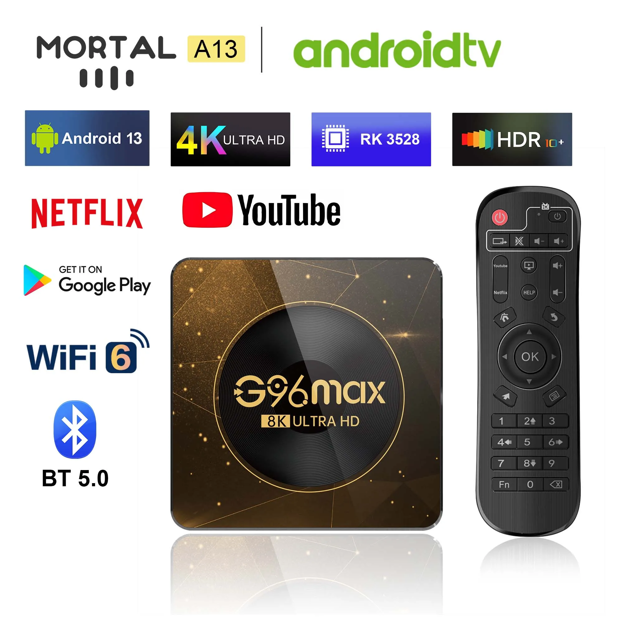 HOT Mortal Android13 Amlogic Rack3528 Smart TV Box Wifi6 4K Fast Stable Transmission Media Player Support ATV Chromecast Netflix