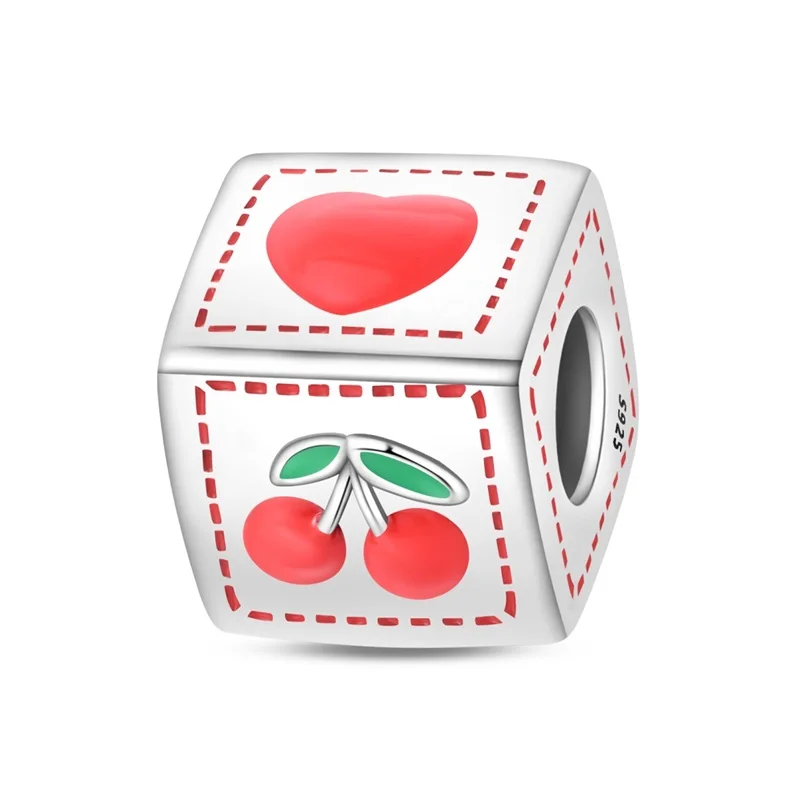 

New 925 Sterling Silver Sweet Heart-Shaped Cherry Dice Charms Beads For Women Fit Original Bracelet DIY Birthday Jewelry Gifts