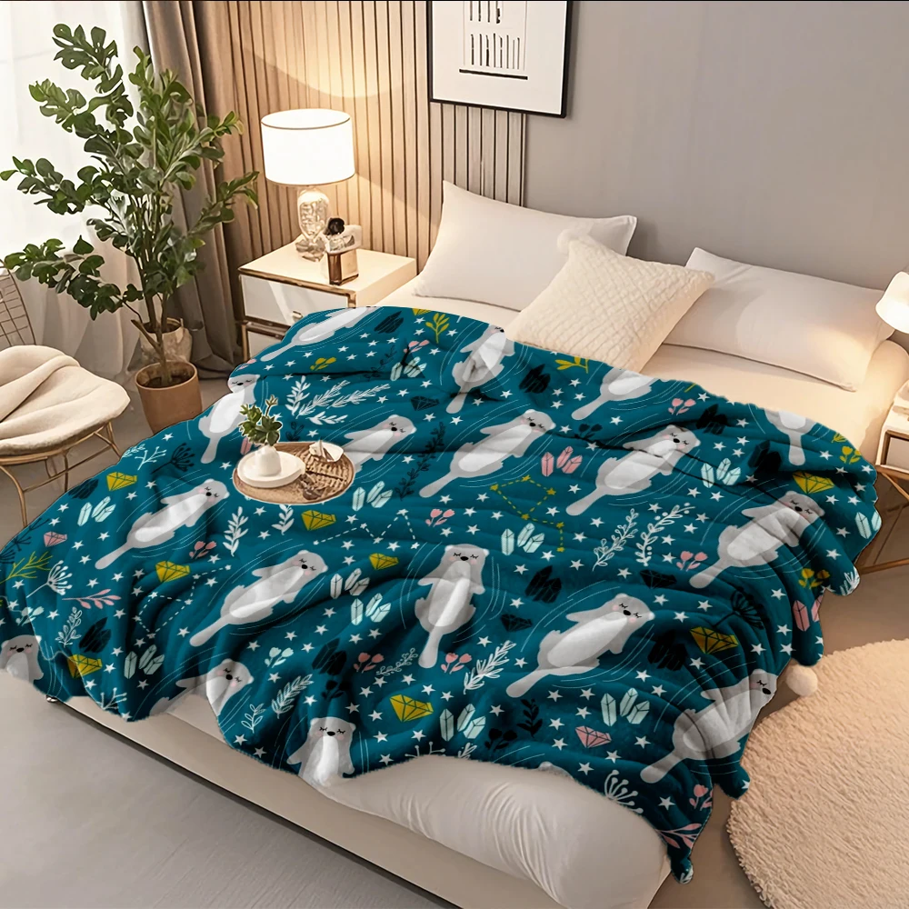 

Flannel Blanket Cute Otters With Lightweight Wrinkle-resistant Technology Hospitality Bedding Coastal Blankets For Students