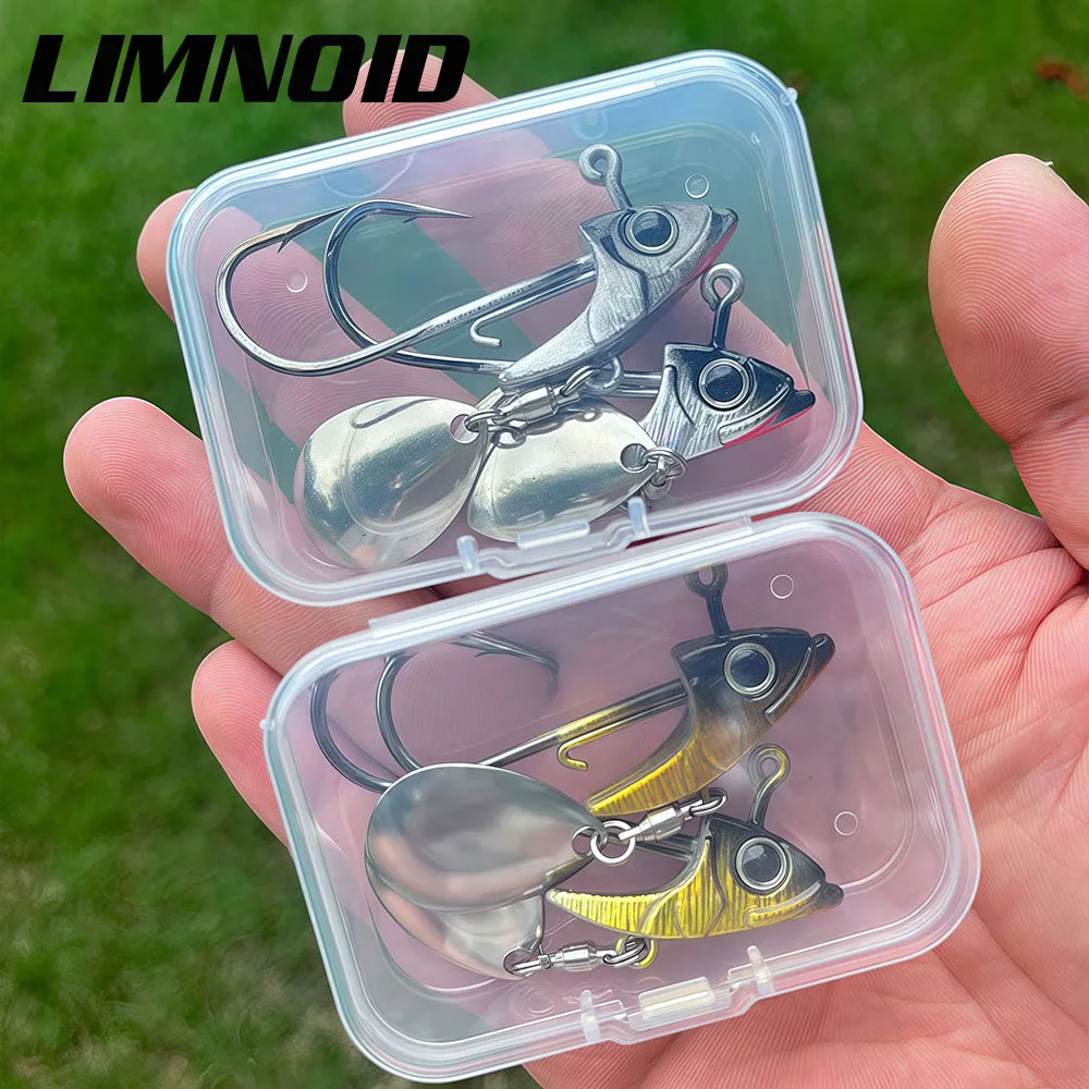 Limnoid 2 Stück Spinner-Jigkopfhaken mit 3D-lebensechten Augen, scharfen Widerhaken, 7,5g 10,5g 15g mit Köderhalter für Barsch- und Forellenangeln