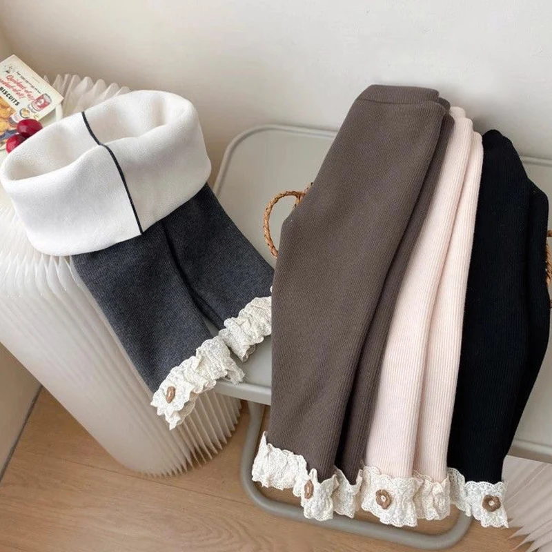 

1pcs Autumn Winter Girls' Leggings Korean Keep Warm Thermal Girl Pants Kids Velvet Leggings Causal Daily Children Tight Pants