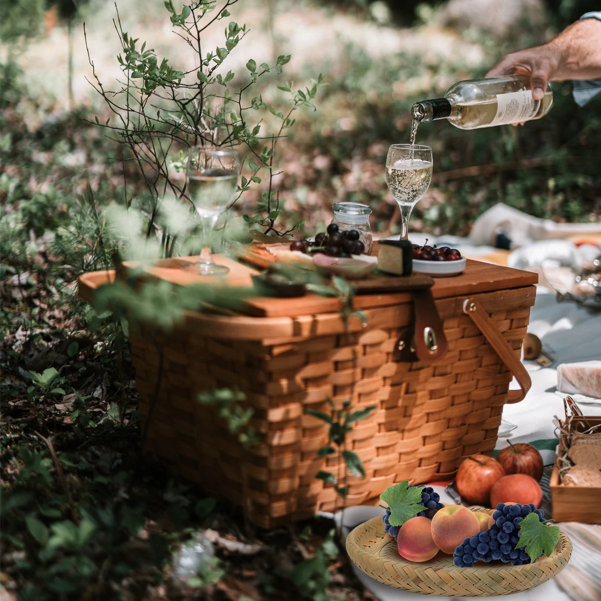 

Bamboo Storage Box Hand Made Woven Basket Food Serving Fruit Plate Baskets Wooden