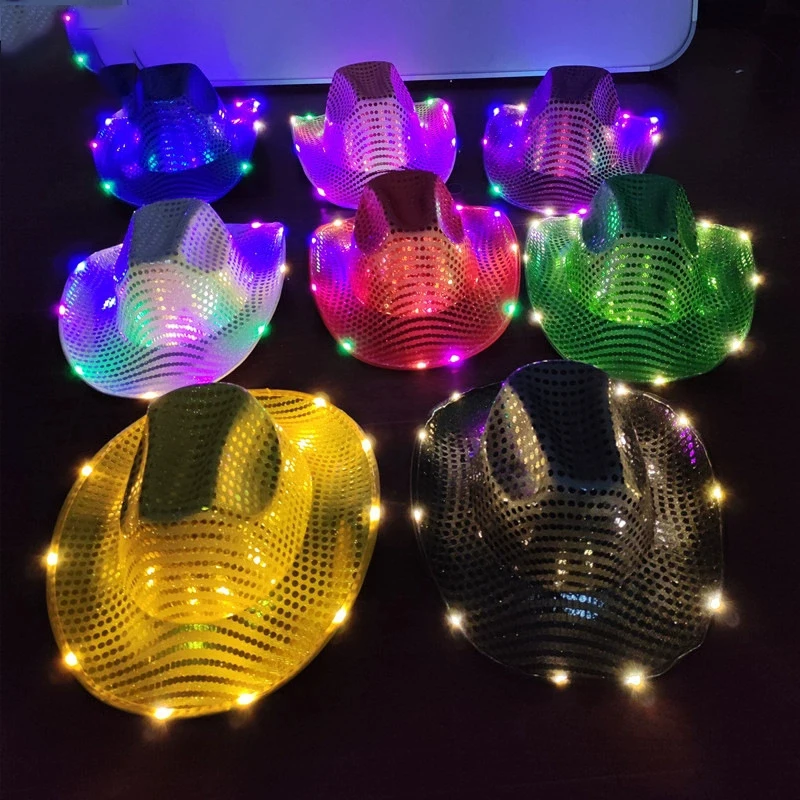 Blinky LED Light Cowboy Cowgirl Hat Flashing Cap Glowing Hat Carnival Men Women Bachelorette Party Wedding Bridal Supplies view 2