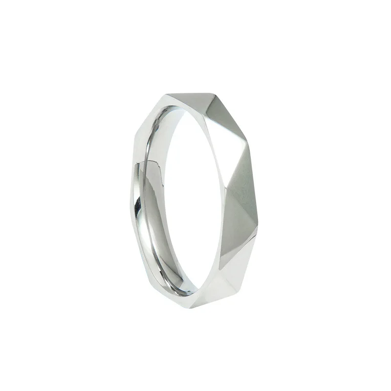 Classic 4mm Minimalism Stainless Steel Rhombus Surface Cutting Unisex Ring Jewelry Props Accessories Gifts Couple Jewelry