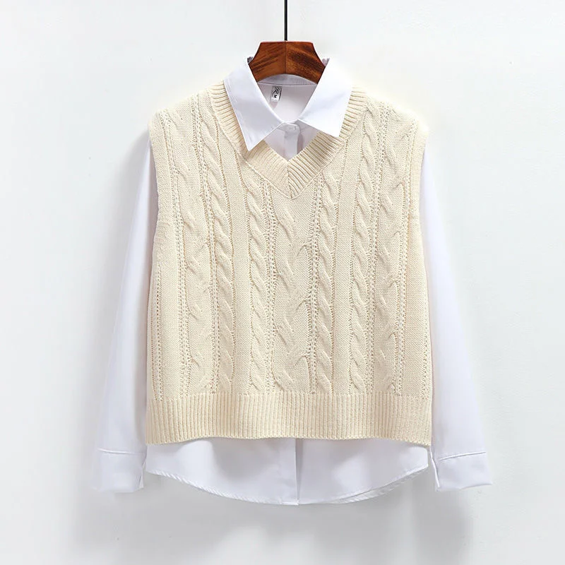 Korean Fashion Women's Sweater Vest 2025 New Spring Autumn Twist Knitted Loose V Neck Sleeveless Pullover Female Jupmer Tops