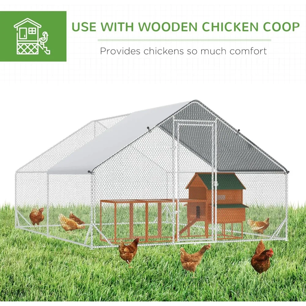 حظيرة دجاج معدنية كبيرة مع غطاء مقاوم للماء للأشعة فوق البنفسجية، تشغيل دجاج على شكل سباير وقفص للاستخدام في الهواء الطلق #4