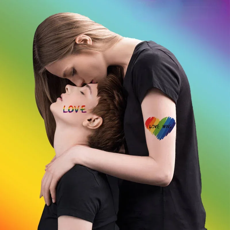 ملصقات وشم مؤقتة وهمية مثليه مثلي الجنس مقاوم للماء قوس قزح العلم الوجه الوشم الساق الذراع هيئة الفن للجنسين الوشم ملصق